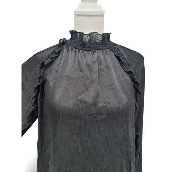 Yest Black Ruffle Mock Neck Blouse Sample Size 6‎ Romantic Feminine Minimal Top - Picture 2 of 7
